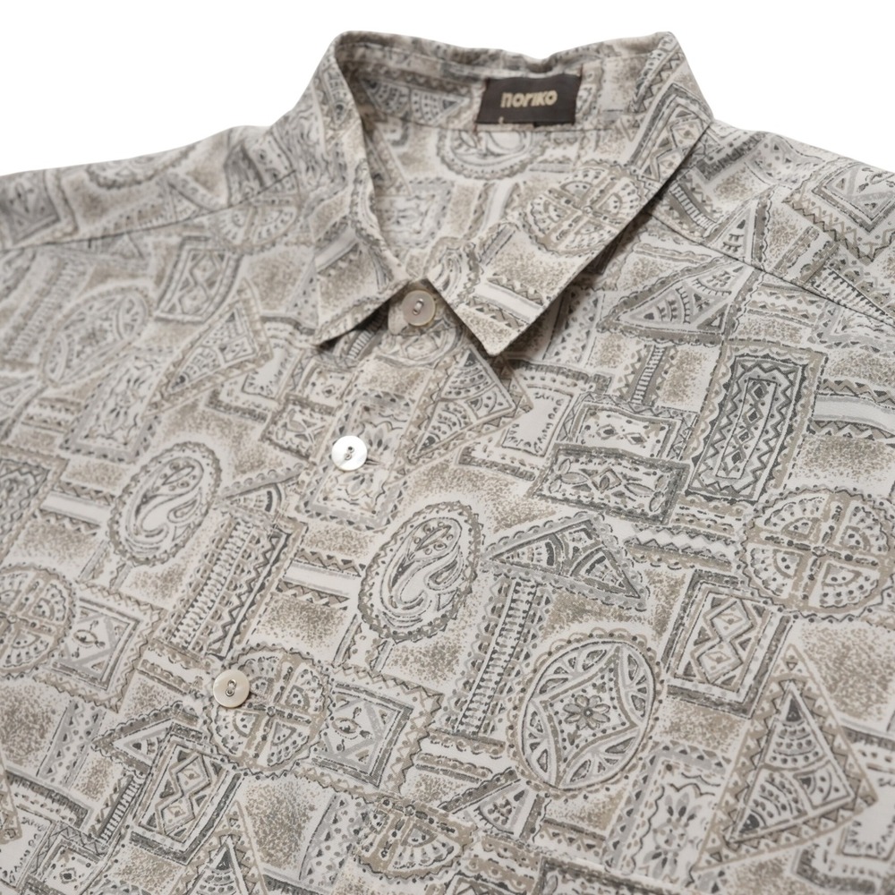 Noriko Button Up Shirt Mens‎ No Size Beige Geometric Paisley Short Sleeve Pocket